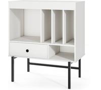 CostwayGrand Support pour Platine Vinyle Meuble de Rangement Vinyles Style Mid Century Moderne avec Compartiments Ouverts Porte-Album Blanc