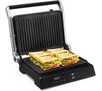 Grill Multifonction Electrique 1200W COSTWAY-Tactile Intelligent-Ouverture à 180°-Minuterie 4H-5 Modes Cuisson-Plaque Antiadhésive