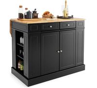 CostwayIlot Central Cuisine avec Tiroirs et 2 Portes 120x61x92cm Desserte de Cuisine avec Étagère Réglable Étagères Latéraux Noir