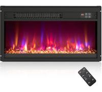 CostwayInsert de Cheminée Électrique 23" Chauffage Cheminée Encastré 1500W avec Télécommande Minuterie 0,5-9H Couleur de Flamme Noir