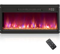 CostwayInsert de Cheminée Électrique 26" Chauffage Cheminée Encastré 1500W avec Télécommande Minuterie 0,5-9H Couleur de Flamme Noir