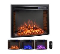 CostwayInsert de Cheminée Électrique Encastrable Courbé Chauffage 750W/1500W avec Télécommande Protection contre la Surchauffe Minuterie 6H Noir