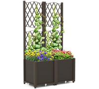 CostwayJardin Surélevé avec Treillis Bacs de Plantation Élevés Auto-arrosants Plantes à Racines Profondes 140 cm de Haut Bac Vertical Café