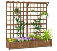 CostwayJardinière avec 2 Treillis 2 Bacs Toit Suspendu en Bois Lit de Jardin Surélevé avec 4 Trous de Drainage 180 x 48 x 183 cm Marron