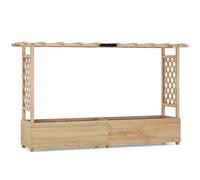 CostwayJardinière avec 2 Treillis Latéraux Toit Suspendu en Bois de Sapin avec Trou de Drainage Lit de Jardin Surélevé 200,5x113,5x44cm Naturel