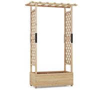 CostwayJardinière avec 2 Treillis Latéraux Toit Suspendu en Bois de Sapin avec Trou de Drainage Lit de Jardin Surélevé 182x110x44cm Naturel