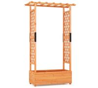 CostwayJardinière avec 2 Treillis Latéraux Toit Suspendu en Bois de Sapin avec Trou de Drainage Lit de Jardin Surélevé 182x110x44cm Orange