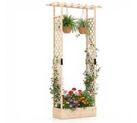 CostwayJardinière avec 2 Treillis Latéraux Toit Suspendu en Bois d'Épicéa avec Trou de Drainage Lit de Jardin Surélevé 110 x 35 x 227 cm Naturel