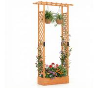 CostwayJardinière avec 2 Treillis Latéraux Toit Suspendu en Bois d'Épicéa avec Trou de Drainage Lit de Jardin Surélevé 110 x 35 x 227 cm Orange