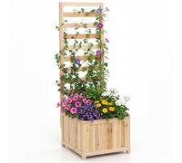 CostwayJardinière avec Treillis en Bois 123 CM Bac à Fleurs Surélevé pour Plante pour Grimpante Vigne Fleurs avec Trou de Drainage Naturel
