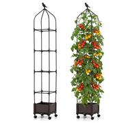 CostwayJardinière avec Treillis Potager Surélevé sur Roulettes avec Arrosage Automatique Hauteur Réglable 200 cm Treillis Obélisque Noir