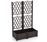 CostwayJardinière avec Treillis sur Pied Double Bac à Fleur Auto-arrosage en Rotin PP avec Maille Diamant Trou de Drainage 80 x 40 x 122 cm Brun