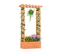 CostwayJardinière avec Treillis Toit Suspendu en Bois avec Trou de Drainage Lit de Jardin Surélevé pour Plante Grimpante 66 x 32 x 152 cm Orange