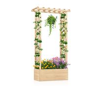 CostwayJardinière avec Treillis Toit Suspendu en Bois avec Trou de Drainage Lit de Jardin Surélevé pour Plante Grimpante 66 x 32 x 153 cm Naturel