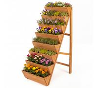 CostwayJardiniere sur Pieds à 8 Niveaux Potager Surélevé en Bois avec 8 Plates-Bandes en Forme de V et Structure Triangulaire Solide Orange