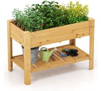 CostwayJardinière Surélevé en Bois avec Trou de Drainage Lit de Jardin avec Pieds et Étagère Bac de Culture 120x60x81cm Naturel