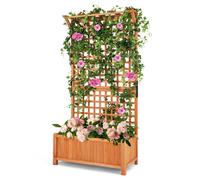 CostwayJardinière Surélevée avec Treillis en Bois de Sapin avec Trou de Drainage Bac à Fleurs Lit de Jardin Naturel
