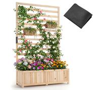 CostwayJardinière Surélevée en Bois avec Treillis Vertical Doublure Drainage Bac de Jardin Surélevé de 150 cm pour Plantes Grimpantes Naturel