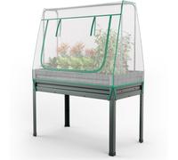 CostwayJardinière Surélevée Potager 3-en-1 avec Couverture de Serre et Treillis Bac de Plantation Métallique sur Pieds avec Trous de Drainage Gris