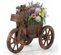 CostwayJardinière Tricycle en Bois Porte Plante en Tonneau avec Trou de Drainage Boîte de Rangement pour Légumes Brouette à 3 Roues 54 x 29 x 44 cm