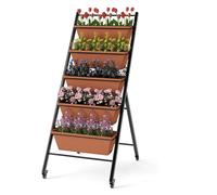CostwayJardinière Vertical Mobile à 5 Niveaux avec 5 Bacs de Plantation Drainage d'eau Roues Support de Jardinage Métallique Surélevé Brun