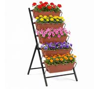 CostwayJardinière Verticale Surélevée Jardinière sur Pied avec 5 Bacs à Fleurs Trous de Drainage Plateau Amovible Cadre Métallique Solide Rouge