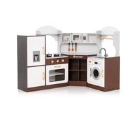 CostwayJeu de Cuisine d'Angle pour Enfants de 3 Ans et Plus en Bois Machine à Glaçons Porte-serviettes Accessoires Effets Sonores et Lumineux