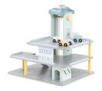 CostwayJeu de Garage en Bois a 3 Niveaux avec 4 Petites Voitures Hélicoptère Héliport Station-Service pour Les Enfants de 3 Ans et Plus Gris