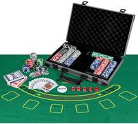 CostwayJeu de Jetons de Poker Texas Hold em 400 Jetons de Poker de Casino 2 Jeux de Cartes Jeton de Croupier 5 Dés Tapis Feutre Mallette Noir