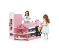 CostwayJeu d'Épicerie pour Enfants de 3 à 8 Ans Ensemble de Jouets de Caisse Enregistreuse Machine de Point de Vente Distributeur Automatique Rose