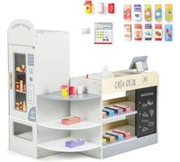 Marchande Enfants COSTWAY 15 Accessoires, Distributeur Automatique, Épicerie Enfants avec Tableau Noir,3-8 Ans Gris