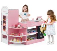 CostwayJeu d'Épicerie pour Enfants de 3 à 8 Ans Ensemble de Jouets de Caisse Enregistreuse Machine de Point de Vente Distributeur Automatique Rose