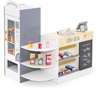 CostwayJeu d'Épicerie pour Enfants de 3 à 8 Ans Ensemble de Jouets de Caisse Enregistreuse Machine de Point de Vente Distributeur Automatique Blanc