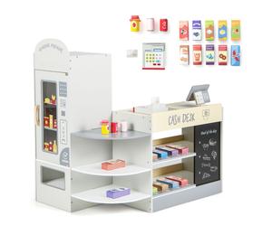 CostwayJeu d'Épicerie pour Enfants de 3 à 8 Ans Ensemble de Jouets de Caisse Enregistreuse Machine de Point de Vente Distributeur Automatique Gris