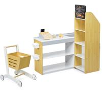 CostwayJeu d'imitation Jouet Marchande en Bois avec Caisse de Supermarché 3 Ans+