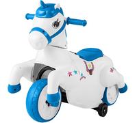 CostwayJouet à Chevaucher Licorne 12 V avec Roues d'Entraînement Musique Démarrage à un Bouton et Affichage LED Bleu
