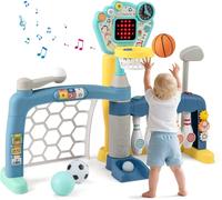 CostwayJouet Sportif 5 en 1 pour Tout-Petits Centre d'Activités pour Enfants avec Panier de Basket But de Football Golf Bowling Baseball Multicolore