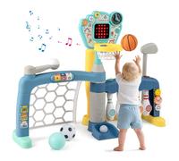 CostwayJouet Sportif 5 en 1 pour Tout-Petits Centre d'Activités pour Enfants avec Panier de Basket But de Football Golf Bowling Baseball Multicolore