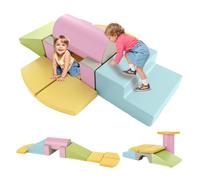 CostwayJouets de Grimper en Mousse 10 Pièces pour Tout-Petits Blocs de Construction en Mousse en Cuir Souple pour 1-3 Ans Jaune