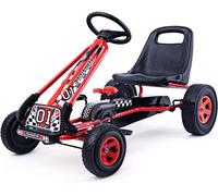 CostwayKart à Pédales pour Enfant à l'Extérieur Jouet avec Siège Ajustable 4 Roules Rouge