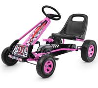 CostwayKart à Pédales pour Enfant et Véhicule d Enfants à l'Extérieur Jouet avec Siège Ajustable 4 Roules Rose