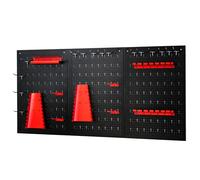 CostwayKit de Rangement d'Outils en Métal avec 3 Panneaux Perforés 25 Accessoires de Suspension pour Garage Atelier Entrepôt Noir Rouge
