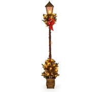 CostwayLampadaire de Noël Pré-éclairé de 187 cm avec Lumières Led Verdure Artificielle Branches Enneigées Baies Blanches et Pommes de Pin Coloré