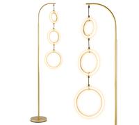 CostwayLampadaire LED à 3 Anneaux 180 cm avec 3 Températures de Couleur Luminosité Réglable Interrupteur au Pied Fonction Mémoire Or