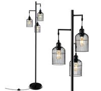 CostwayLampadaire Moderne Lampadaire Industriel 169 CM 3 Abat-jours en Forme de Cage Interrupteur au Pied Base Robuste Lampadaire Haut Noir