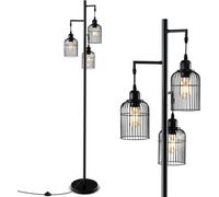 CostwayLampadaire Moderne Lampadaire Industriel 169 CM 3 Abat-jours en Forme de Cage Interrupteur au Pied Base Robuste Lampadaire Haut Noir