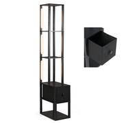 CostwayLampadaire sur Pied avec Étagères et Tiroir Lampadaire Moderne avec Table d'Appoint et Luminosité Réglable Lampe d'Angle Noir