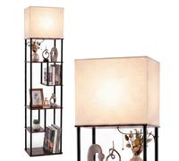 CostwayLampadaire sur Pied Salon en 5 Niveaux Lampe Salon avec 5 Étagères Décalées Abat-Jour en Lin Douille E27 et Cordon Tirage 40x29x172cm Noir