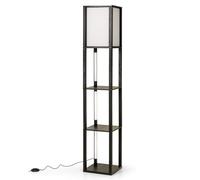 CostwayLampe de Sol avec Étagères Lampe Étagère en Bois avec 3 Bandes LED & Abat-jour Luminosité Réglable à 3 Niveaux Rack de Présentation Noir