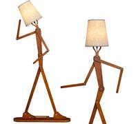 CostwayLampe de Sol en Bois de Caoutchouc Humanoïde Créatif Lampadaire de Salon Articulations Réglables Abat-jour en Tissu